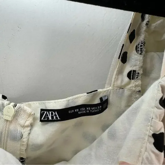 Zara Polka Dot Ruched Puff Cap Sleeve Ruffle Hem Mini Dress - Picture 6 of 9